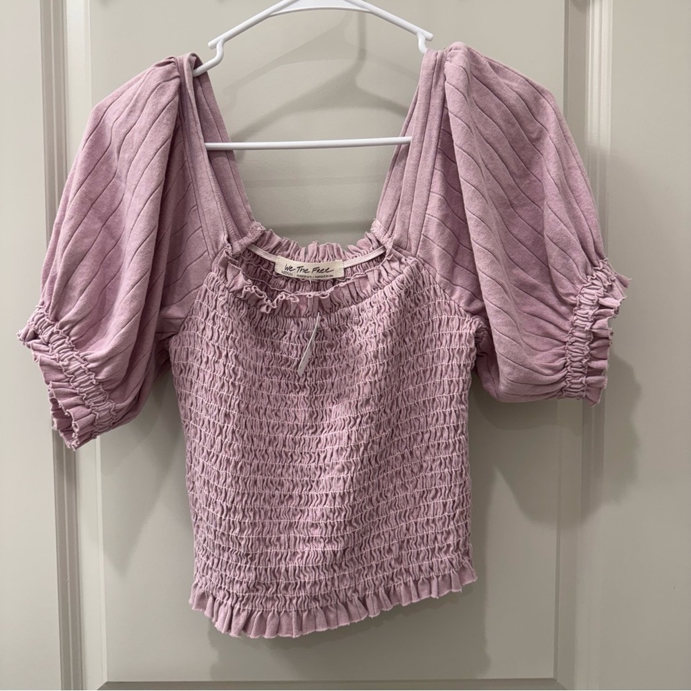 Free People Smocked Top Medium Lavender NWT Puffy Sleeve We The Free Boho